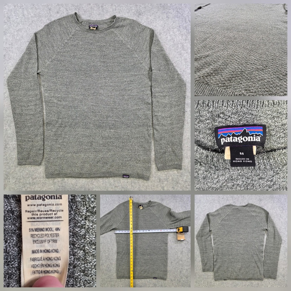 Patagonia Capilene Air Crew Sweater Mens Medium Gray Merino Wool Knit Crewneck